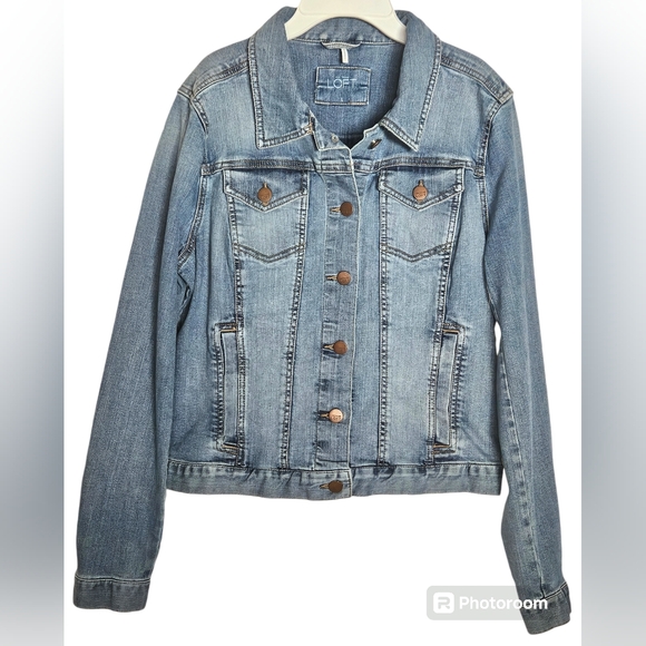NWOT LOFT Ann Taylor Stonewashed Denim Jacket Sz L - Picture 1 of 10